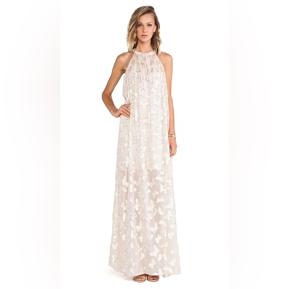 ERIN Featherson Lori Maxi Dress in Pale Pink‎ Butterfly Silk Size 4 - Picture 1 of 7